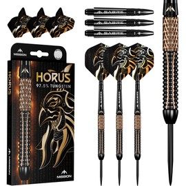 Mission | Horus Darts | Black & Bronze | Electro | 97.5% Tungsten | Steel Tip Darts Set | Available in Multiple Weights. (25, Grams)