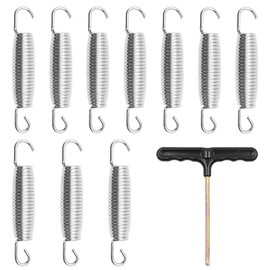 ZONADAH Pack of 10 Pcs 12cm Springs with Free T-Hook for Trampoline Dual Hook Heavy Duty Rust Resistant Galvanised Steel Trampoline Parts Easy Install Replacement Outdoor