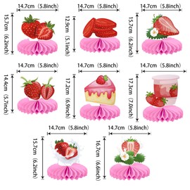 SYKYCTCY 8 PCS Strawberry Honeycomb Table Centerpieces Decorations Sweet One Strawberry Party Table Toppers Honeycomb Centerpiece for Strawberry Theme Baby Shower Berry 1st Birthday Party Supplies
