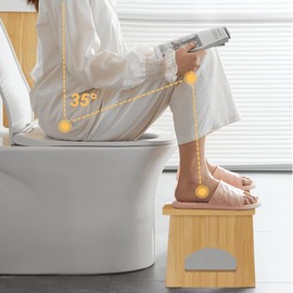 Foldable Toilet Stool, 7 Inch Poop Stool for Bathroom, Bamboo Toilet Stool Squat Adult, Collapsible Squatting Potty Stool with Non-Slip Strip - Improve Squatting Posture and Comfort, Wood