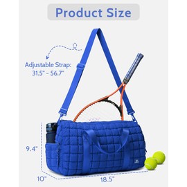 Quilted Duffel Travel Bag for Women, Puffer Gym Duffle Bag with Shoe Compartment Lightweight Large Crossbody Sport Bag Tote Blue