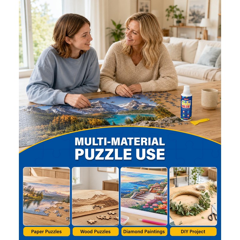Quadence Jigsaw Puzzle Glue, 200ML Clear Sealer with Sponge Applicator