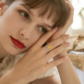 PEARLOVE Sterling Silver initial Ring Sunshine Sunflower CZ Stackable A-Z Open Rings for Women Adjustable Size 6-12