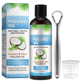 Öl Pulling Mundwasser mit Schaber für natürliche Zunge mit Kokosöl & erfrischt den Atem beseitigt schlechten Atem Bleichen Zähne und gesünderes Zahnfleisch