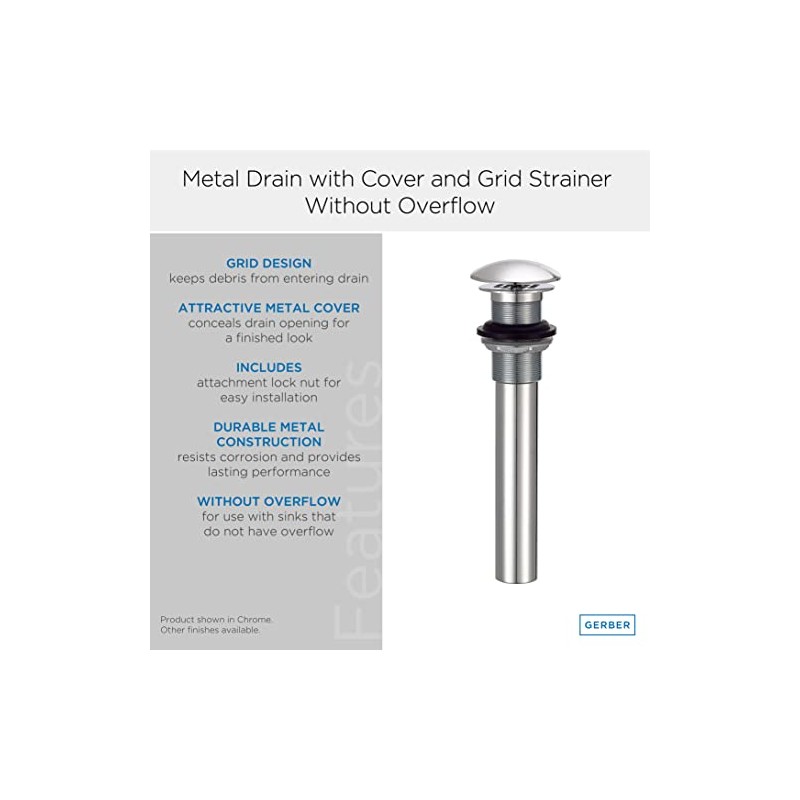 Gerber 1-1/4 in. Grid Bathroom Sink Drain Without Overflow, Brushed