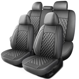 HChengkikz Car Seat Covers Full Set,Breathable and Waterproof Napa Leather Car Seat Cover,Interior Universal Fit for Cars,Sedans,SUVs,Vans,Trucks(Full Seat,Grey,N3)