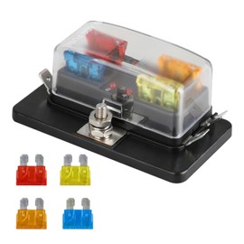12V 24V 32V Standard 4 Way Blade Fuse Box, Little DC to DC Fuse Holder with LED Fuse-blown Indicator, Micro Fuse Distribution Block with Cover, Fuse Board for Home Camper Van Car Boat Marine