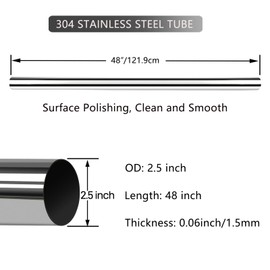 GeilSpace 2.5 Inch Exhaust Pipe, Straight Pipe, 304 Stainless Steel Tube, 48 Inch Length, DIY Industrial Pipes (2.5"OD-48"-2PCS)