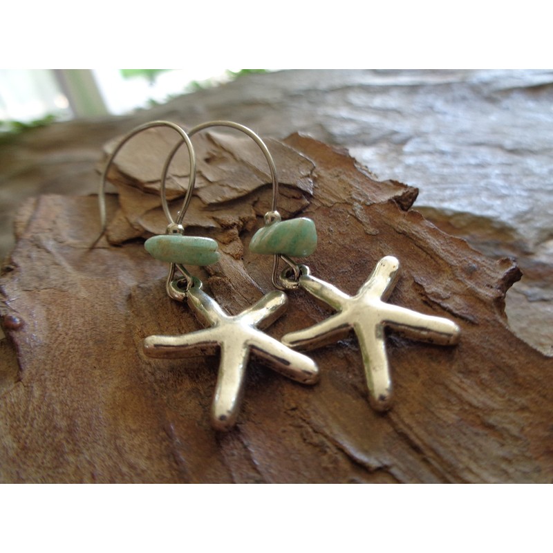 (Almost) real large starfish earrings on long hooks