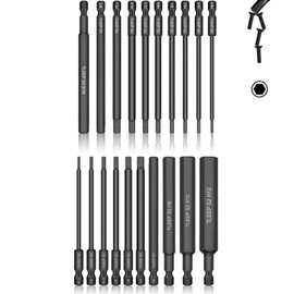 TLEEP 20 x 1/4 Inch Hex Head Allen Wrench Drill Bits 4" Long, 1.5MM to 12MM, 5/64” to 5/16”, SAE and Metric S2 Steel Magnetic Tips Screwdriver Socket Bit Set for Ikea Type Furniture, 100MM
