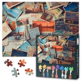 Cityscape Postage Stamp Puzzle Home Wall Decor Challenging Family Activity Game Gift for Family Friends Men Women Seniors Journey Poster Letter Puzzle Games Delaying Brain Aging(27.5x19.7in)