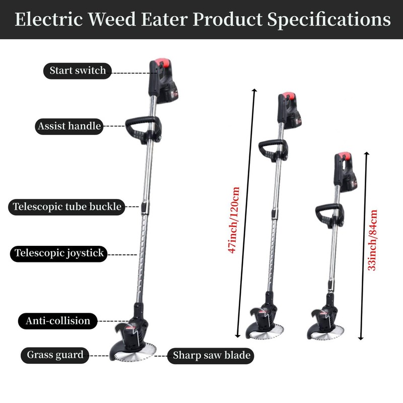Electric Weed Wacker with Wheel, 21V Cordless Weed Eater with