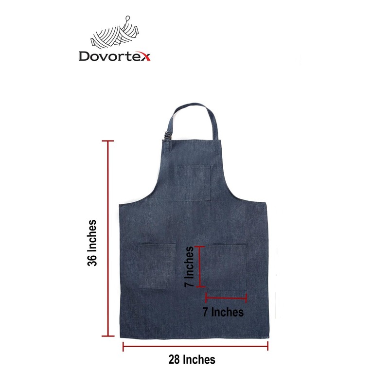 DOVORTEX Denim Apron 100% Cotton with 3 Pockets |Chef Apron