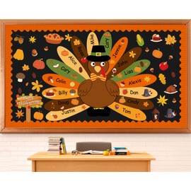 Turkey Bulletin Board Set Thanksgiving Classroom Decorations DIY Turkey Craft Fall Colorful Cutouts Name Tags for Students Boys Girls kindergarten Office Back to School Wall Decors Autumn Party Supply