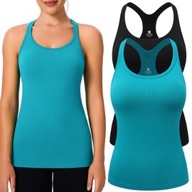 Evercute 1/2/3 Pack Workout Tank Tops for Women with Built in Bra Racerback Yoga Sleeveless Top Camisole Athletic Gym Tops