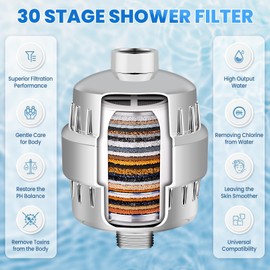 30 Stage Shower Filter for Hard Water - High Output Shower Water Filter to Remove Chlorine Fluoride Heavy Metals, Improves The Condition of Your Skin, Hair (30 Stage Shower Filter Cartridges/4 Pack)