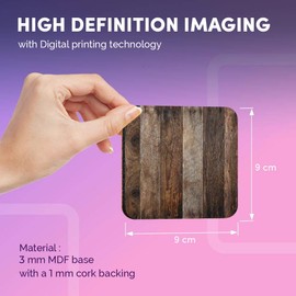 Destination Vinyl ltd Great Coasters (Set of 4) Square - Wooden Planks Wood Texture Effect Brown Drink Glossy Coasters/Tabletop Protection for Any Table Type #24449