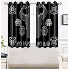 LshyMn Fitness Gym Curtains Window Treatments Drapes, Grommet Curtains, Motivational Quotes No Pain No Gain, Living Room Bedroom Light Blocking Curtains, 2 Panels Set, 52x63 Inches CLWYMN226