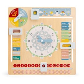 New Classic Toys - Calendar Clock - English - Wooden Educational Toy - Teaches Time, Dates, Seasons, and Weather - Fun and Interactive Learning Tool for Kids