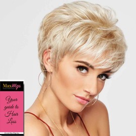 Sparkle Petite Cap Wig Color R25 GINGER BLONDE - 4" Short Texturized Voluminous Vibralite Synthetic Face Framing Layers Lightweight Memory Cap II Bundle MaxWigs Hairloss Booklet