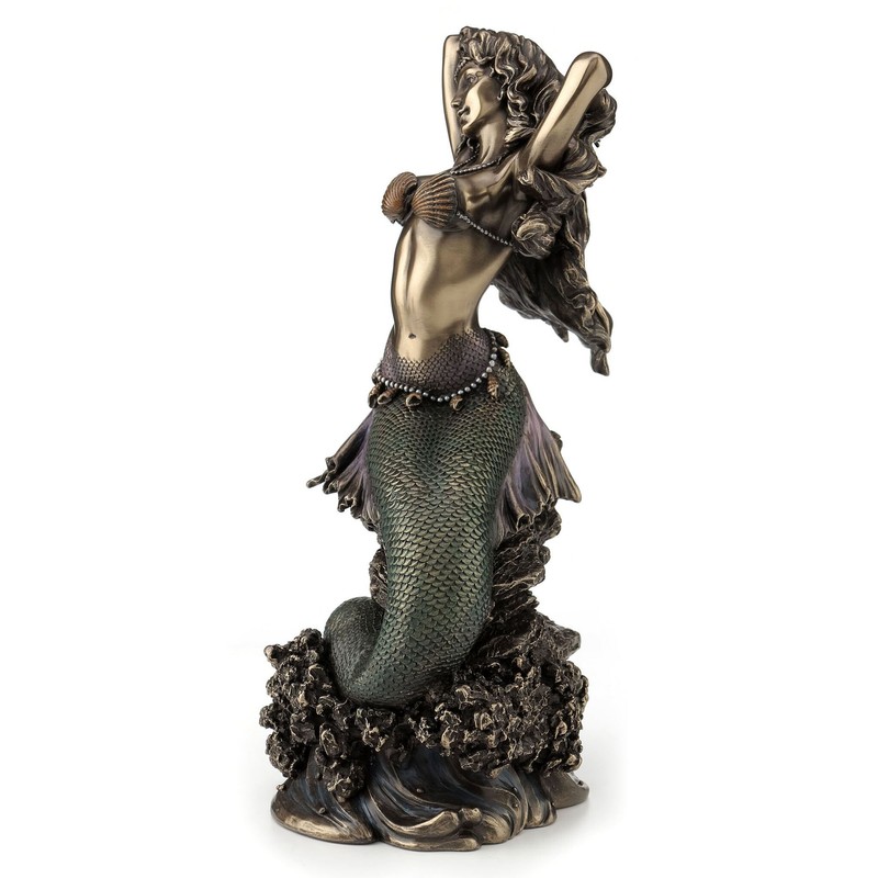 JFSM INC. Large Beautiful Mermaid Sitting on Rock Statue Sculpture
