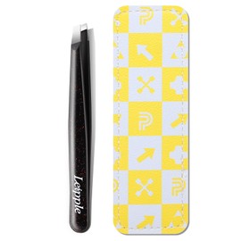 Professionelle Pinzette mit abgeschrägter Spitze und Reise-Lederetui – Präzisionspinzette aus Edelstahl für Augenbrauen, Gesicht und feine Haarentfernung für Damen und Herren (glänzendes Schwarz)