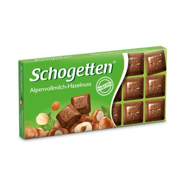 Schogetten Alpenvollmilch-Haselnuss / milk choclate hazelnut (3 Bars each 100g) - fresh from Germany