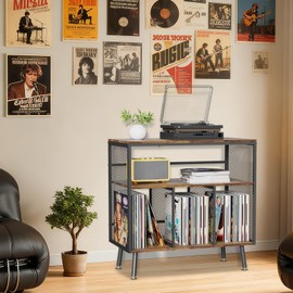 VyGrow Record Player Stand, 3-tier Vinyl Record Storage Cabinet with Up to 220+ Albums, Vinyl Holder Turntable Stand End Table Storage Rack for Bedroom & Living Room