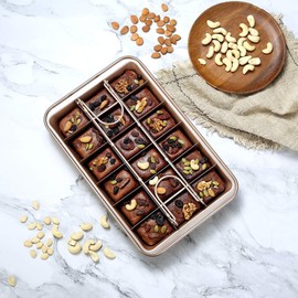 GT Brownie Pan Brownie Tin with Dividers, 18-Cavity and 12 by 8 inches, 900g Thickened Non-Stick Divided Brownie Tin for Baking /Precut Brownie Tray for Professional Slices, Carbon Steel (Champagne Gold)