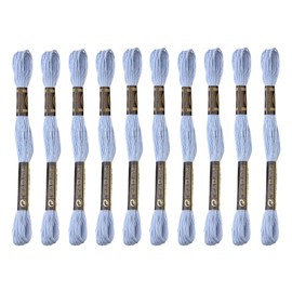 12 Skeins Embroidery Cotton Floss is 100% Egyptian Long Fiber Cotton of 8.75yds Each Cotton Cross Stitch Thread for Hand Embroidery DIY Creation and Friendship Bracelet String. (12, Light Blue)