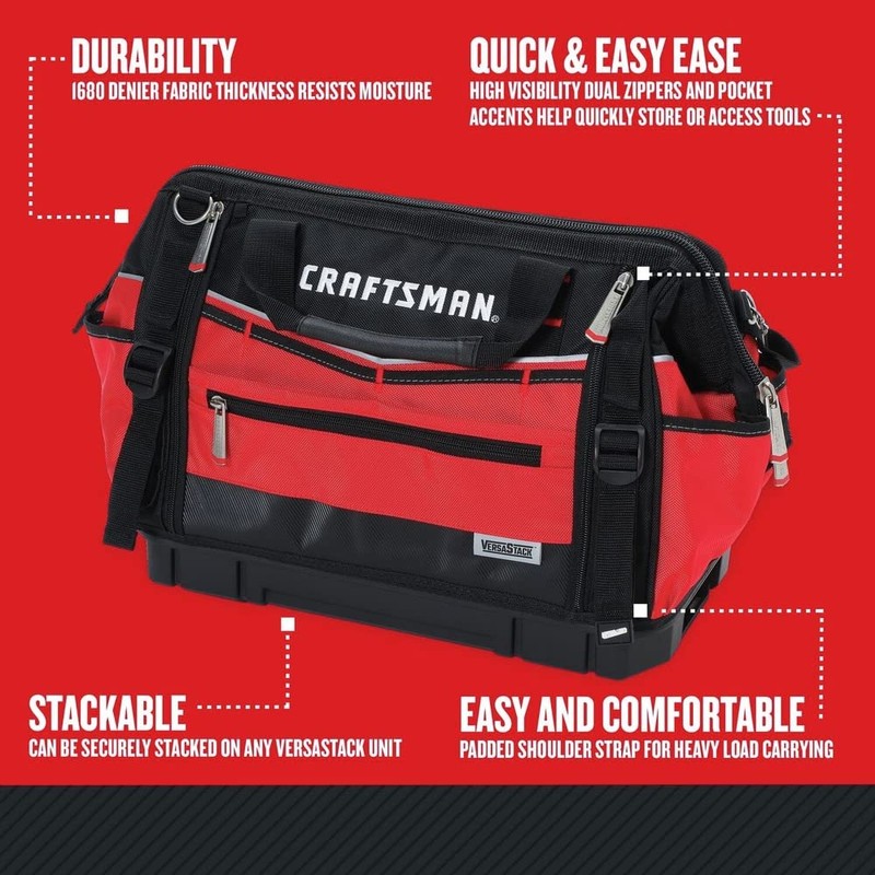 CRAFTSMAN VERSASTACK Zippered Tool Bag, 31 Pocket Organizer, Heavy Duty