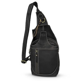 Dimarcy Leather Cross-body Sling Bag Casual Daypack Backpack Chest Shoulder Multi-Purpose Timeless Design Small Unisex (Black)