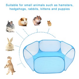 Outdoor Animal Playpen 120cm Breathable Small Animals Cage Transparent Anti Escape Pet Exercise Fence Foldable Rabbit Play Pen for Rabbits Hamster Hedgehogs Chinchillas(blue)