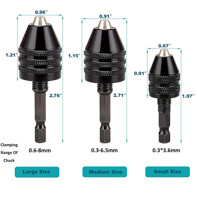 Resze Keyless Drill Chuck Adapter - 3Pcs Drill Chucks for