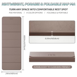 ILILI Foldable Yoga Mat 71 * 24 * 0.3'' - TPE Non-Slip Fitness Mat for Home，Waterproof & Lightweight (2lb) for Home Gym, Pilates & Stretching,Fitness Workouts (Brown)