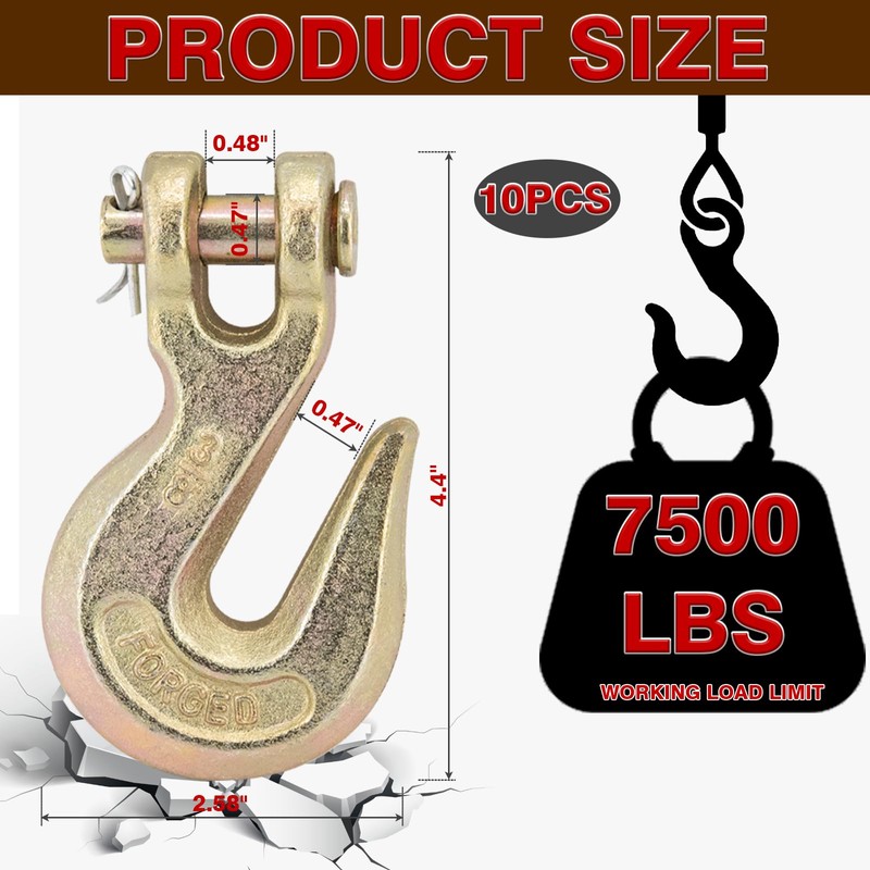 V-chen 10Pcs 3/8" Chain Hook Clevis Grab Hook, Forged Grade