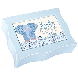 Cottage Garden Baby Boy You are Loved a Ton Matte Blue Jewelry Music Box Plays Brahm's Lullaby
