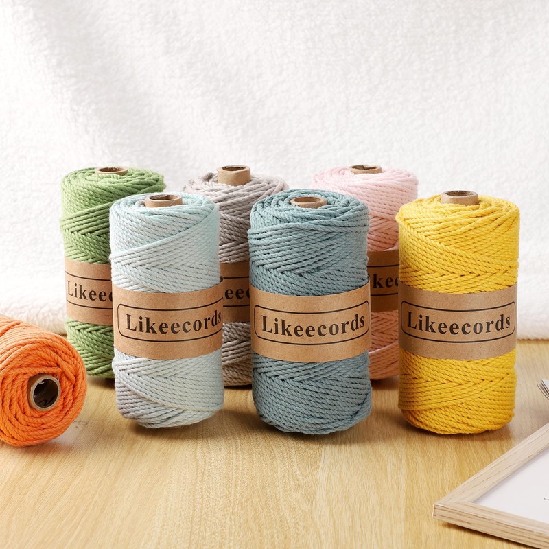 Likeecords Cotton Macrame Cord 3mm x 100m, 3 Strand Twisted,