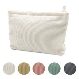 JAMSSOW Kosmetiktasche,Kleine Make up Tasche,Cord Kosmetiktasche,Reise Kulturtasche mit Reißverschluss,Multifunktionaler Kosmetiktasche,Kleine Kosmetiktasche für Handtasche für Frauen(cremeweiß)