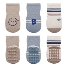 ANIMQUE 3 Pairs Baby Children's Socks Cotton Non-Slip Boys Girls Spring Summer Socks Breathable Comfortable 0-5 Years, 3 Pair Set B