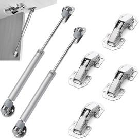 Screw-On Hinge Gas Spring Screw-On Hinge 90° 100N Gas Lift Hinges for Cabinet Doors Wooden Doors (4 x Screw-On Hinges and 2 x Gas Spring) (Hinge Set)