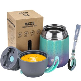 LOGEEYAR Thermal Food Container, 500 ml Stainless Steel Insulated Container for Warm Food, Baby Food, Soup, with Spoon, Thermal Container, Colourful