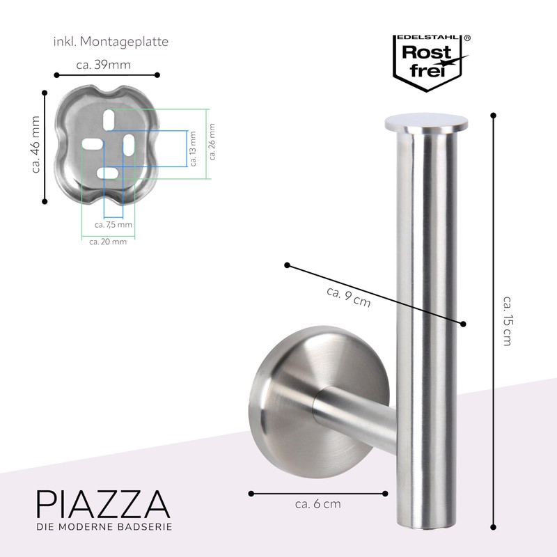 Piazza Bathroom Range 2 in 1 Toilet Roll Holder Stainless
