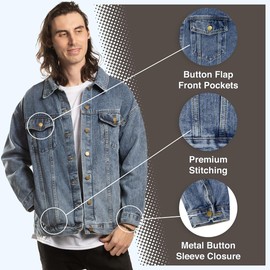 Innovative Design Group Men’s Vintage Oversized Denim Jacket Light Blue Wash Distressed Trucker Jean Coat Button Down Retro Streetwear Casual Fall Outerwear M