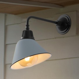 JONATHAN Y JYL7612K Croydon 9.63" 1-Light Farmhouse Industrial Indoor/Outdoor Iron LED Gooseneck Arm Outdoor Sconce for Entryway Lobby Kitchen Bathroom Bedroom Living Room Hallway, Matte Silver Blue