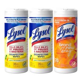 Lysol Disinfectant Wipes, Multi-Surface Antibacterial Wipes for Disinfecting and Cleaning, Mixed Fragrance pack containing Lemon & Lime Blossom (2 Packs) and Mango and Hibiscus (1 Pack)