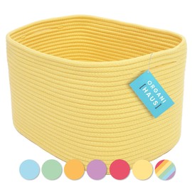 OrganiHaus Yellow Basket for Shelves | Decorative Cloth for Organizing | Cotton Rope Storage Basket for Toys | Small Woven Baskets for Storage