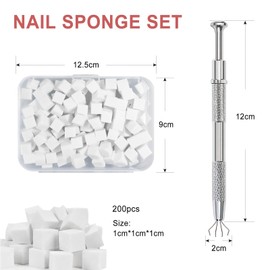 Qufiiry 200 PCS Nail Sponges for Ombré, Nail Art Tools Sponge Brush, Nail Art Sponge with 1 Metal Grabber Nail Brushes Storage and Box for Nail Art Design Manicure Diy