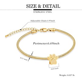 QGJNSGC Urn Bracelet for Ashes for Women Men Dog Cat Paw Print Pet Cremation Jewelry Adjustable Memorial Keepsake Link Bracelet