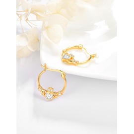 Dreamboat Sterling Silver Claddagh Earrings for Women Gold Celtic Knot Irish Clover Earrings Dangle Earrings Hook White April Birthstone Irish Jewelry for Mom, Large, Sterling Silver, Cubic Zirconia